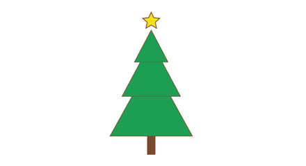 Fototapeta premium Stylized green christmas tree with yellow star decoration isolated on white