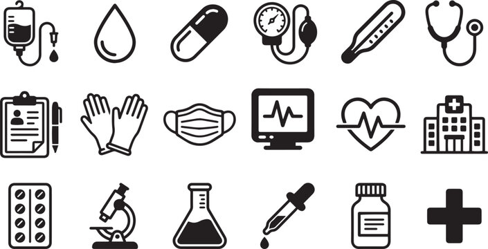 Medical Healthcare Icons Set | Black Glyph Vector Collection .