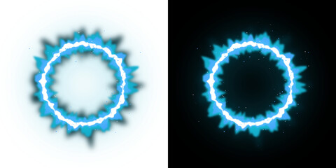 A stunning blue energy ring emitting bright glowing flames and sparkling starry magic dust, isolated on transparent background © MDSakib