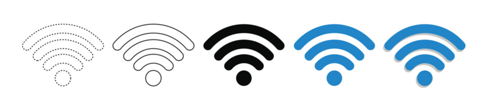 WiFi icon Set &ndash; Flat, Solid and Outline Styles, Wireless Signal Symbol Collection Vector.  WiFi Signal Icons Collection.
