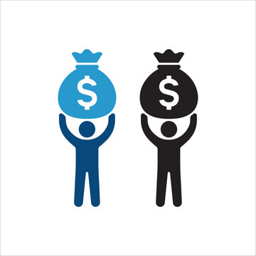 WebMoney Bag and Person Icon, Wealth, Finance, Investment, Income, Savings, Business Success Glyph Vector