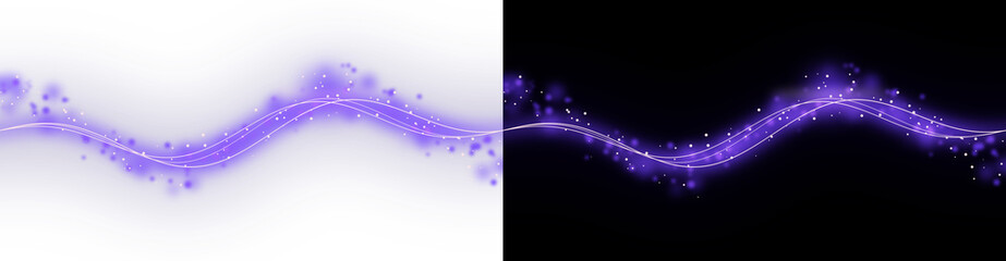 A stunning purple magic wave emitting luminous glowing lines and festive shimmering particles, isolated on transparent background © MDSakib