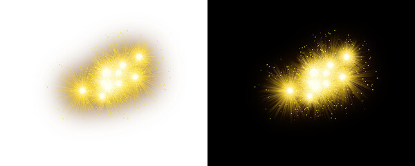 A bright golden yellow firework cluster emitting radiant glowing light lines and festive magic sparks, isolated on transparent background © MDSakib