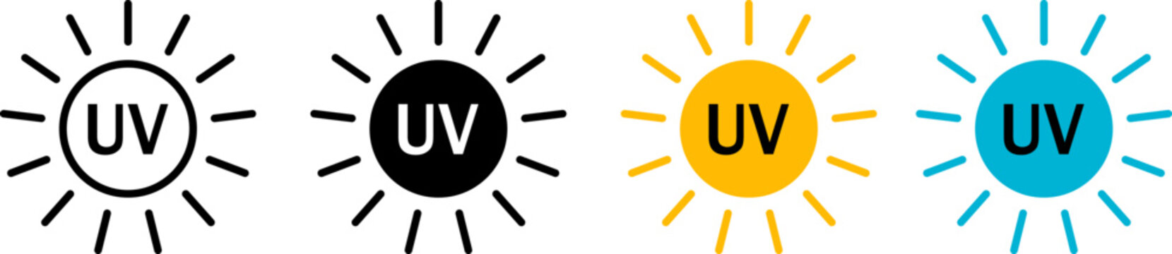 Set of UV protection sun icons representing ultraviolet radiation safety and skin care