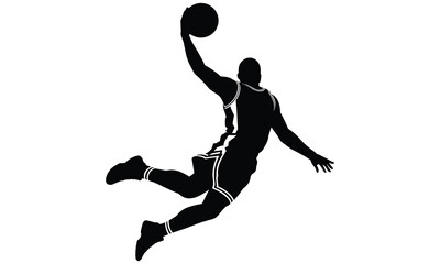 Athletic basketball player performing a powerful slam dunk maneuver while jumping high in the air with intense focus and energy © Snaplix