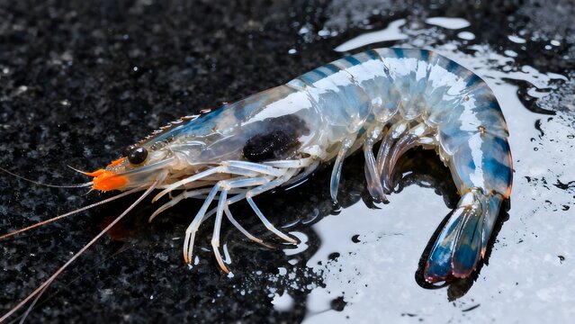 Raw Tiger Prawn Full Anatomy Dark Granite Seafood Macro Premium Editorial