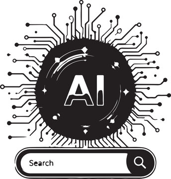 Artificial intelligence ai logo icon with circuit board lines and search bar Vector
