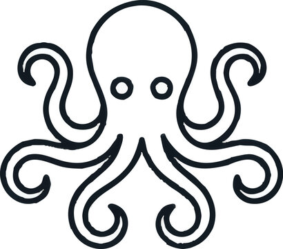 Black line drawing of an octopus.