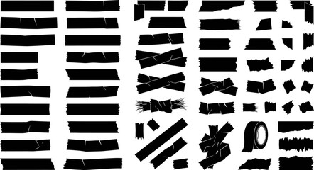 Collection of various black tape strips and torn paper pieces for graphic design © Badhon