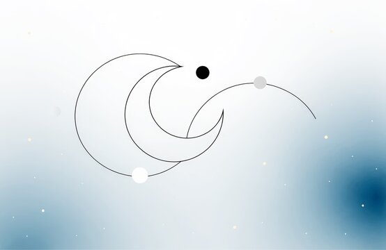 Minimalist abstract crescent moon and celestial bodies in a starry sky