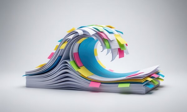 Colorful paper wave sculpture in abstract flowing motion minimalist background