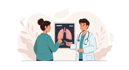 Fototapeta premium Doctor Consulting Patient About Lungs X-ray, Medical Check-up, Healthcare Illustration