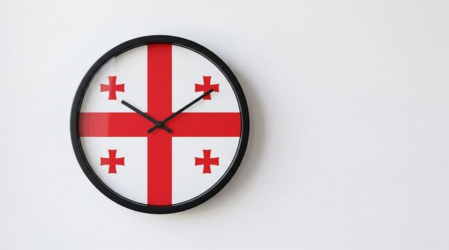 Elegant wall clock featuring Georgia national flag design on bright white wall