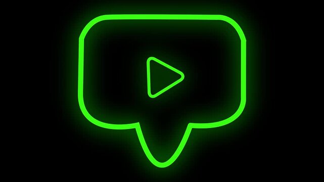 Neon green play button in speech bubble on transparent background