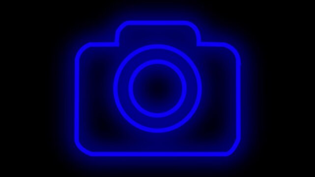 Neonblue camera icon with glowing effect on transparent background  photography symbol