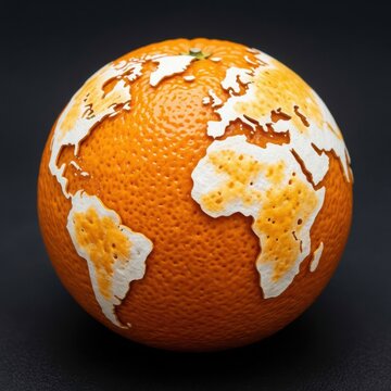 Cracked Earth Texture on Orange Globe with World Map Outline Top View