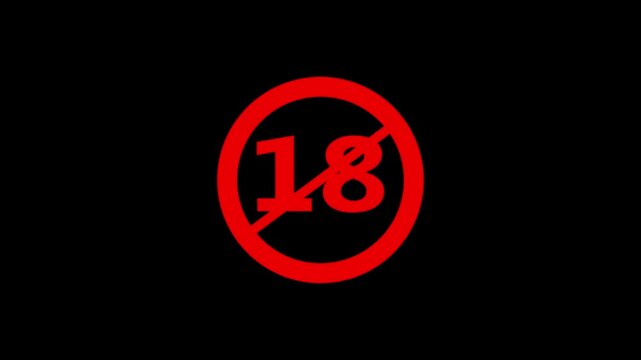 Red circle with slash through eighteen number on transparent background  warning symbol