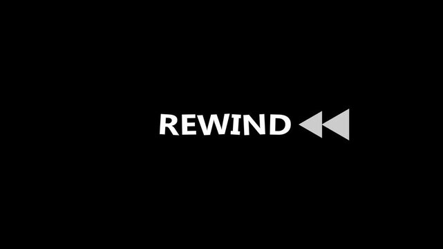 Rewind button symbol with white text and arrow on transparent background