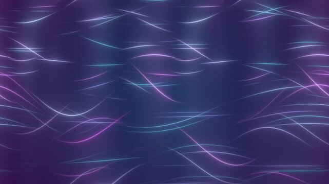 Abstract glowing neon lines moving in wave patterns across a dark purple background