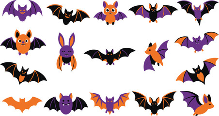 Obraz premium Halloween day bat characters orange and purple cartoon vector set