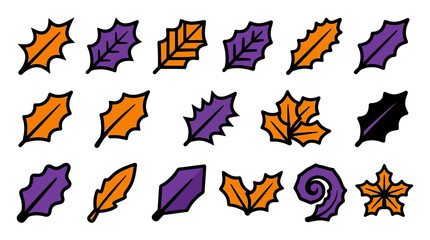 Fototapeta premium Hand drawn style decorative leaf elements for halloween autumn projects with halloween seasonal botanical decoration
