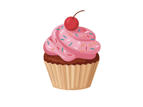 Pixel art cupcake with pink frosting and a cherry on top