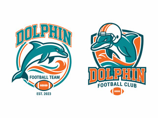 Obraz premium Dolphin football team logo set, mascot design for sports club