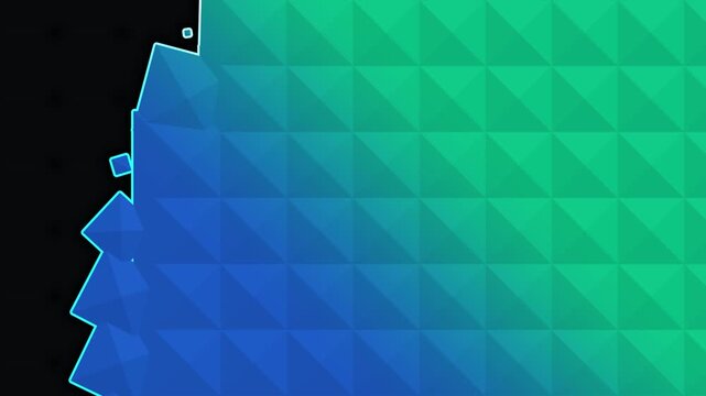 Abstract blue and green gradient geometric shapes expanding and transitioning on a dark digital background