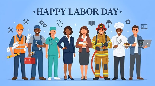 Celebrating labor day diverse professionals honoring american workers and their contributions to society