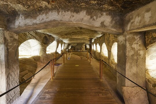 Milou Catacombs, Catacombs, Lava Caves, Tuff Rock, Tuff Caves, Early Christian Tombs, Wooden Walkway, Burial Chambers, Milos Island, Cyclades, Greece