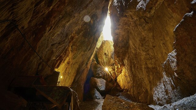 Cave of the 99 Fathers, Entrance, Backlight, Azogires, Southwest Crete, Chania Province, Crete, Greece