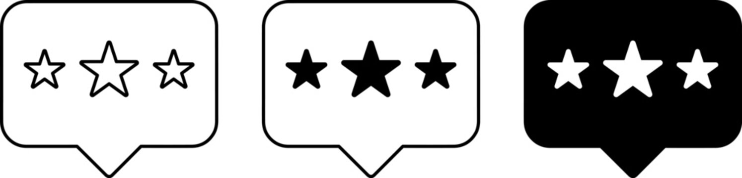 Three star rating speech bubble icons set for customer feedback and review