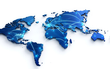 Fototapeta premium Global network connections across illuminated continents with luminous data streams during nighttime