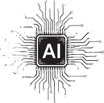 Artificial intelligence microchip processor icon with circuit lines Vector