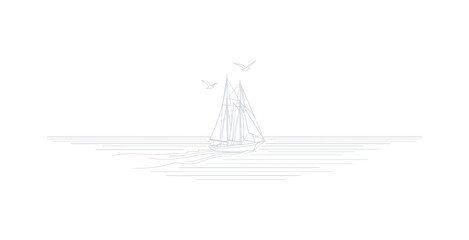 Minimalist Sailing Ship Line Art Vector © Kill