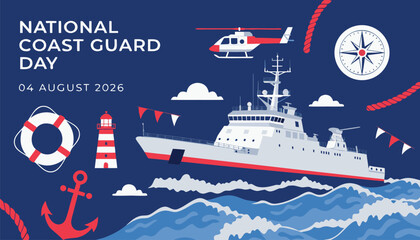National coast guard day celebration with ship and rescue helicopter © vectyx2