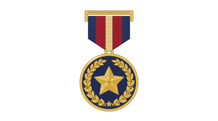 Obraz premium Golden star medal with ribbon.
