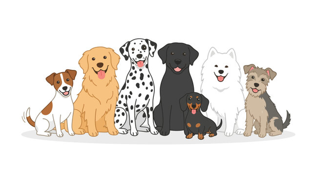 Group of dogs sitting together outside.