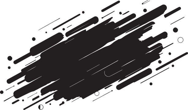 Abstract black paint brush stroke banner with dynamic lines and dots Vector
