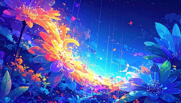 Piume di Luce Astratte e Ali di Fenice Fluorescenti in Arte Digitale Psichedelica