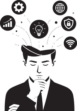 Businessman thinking with creative technology icons coming out of his head Vector