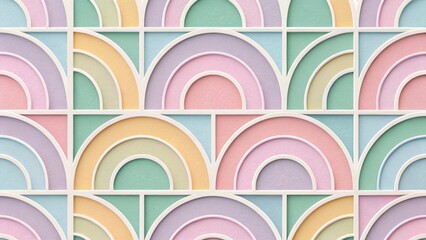 Abstract seamless pattern with colorful geometric arches in pastel colors for modern background design