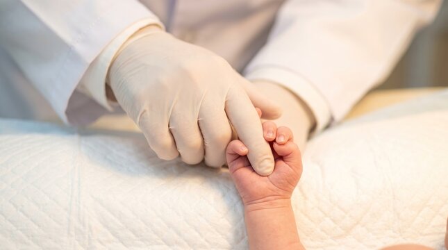 Doctor checking a newborn's grasp reflex