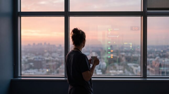 Neonatal nurse pausing at the ward window after a night shift