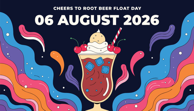 Colorful illustration celebrating national root beer float day in august