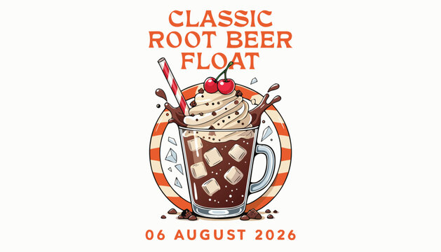 Refreshing creamy root beer float served in a glass mug illustration