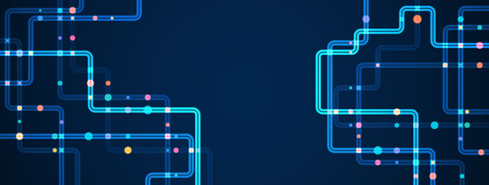 Circuit connect lines and dots. Network technology and Connection concept. Decentralized network nodes connections