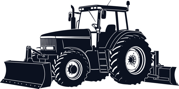 Black silhouette of a tractor with front and rear blades