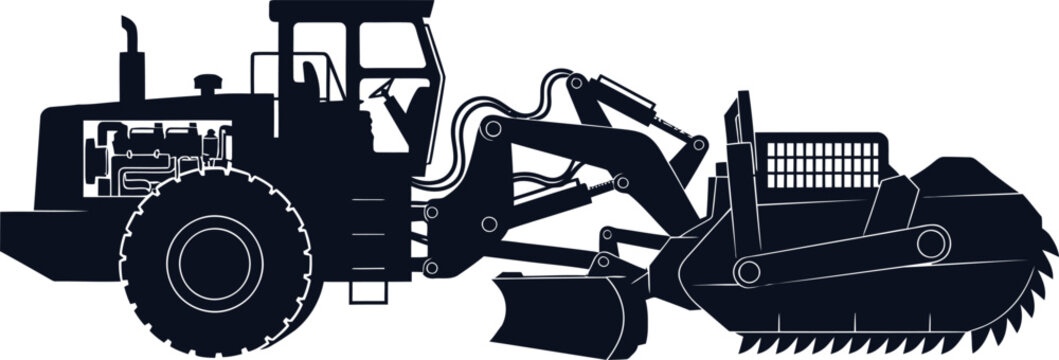 Silhouette of a heavy construction road milling machine