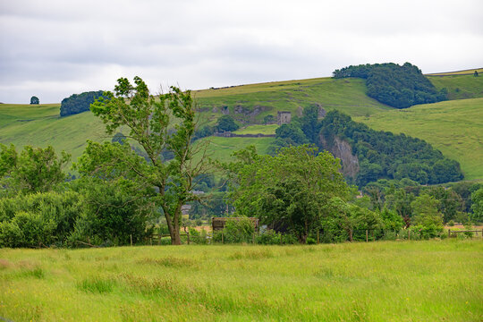 Long distance view of Pevril Castle.